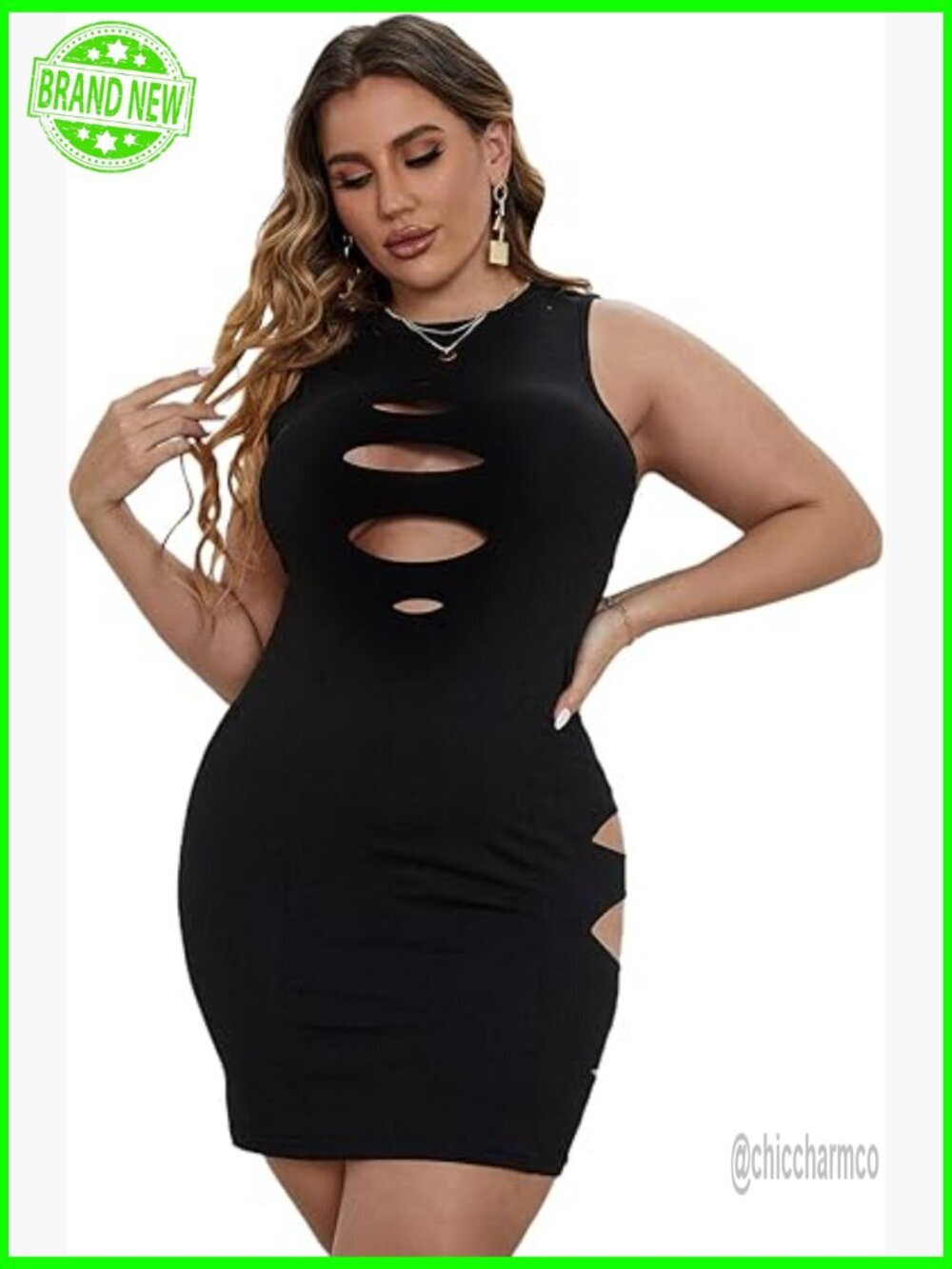 Plus Size Ladder Cut Out Bodycon Mini Cami Dress